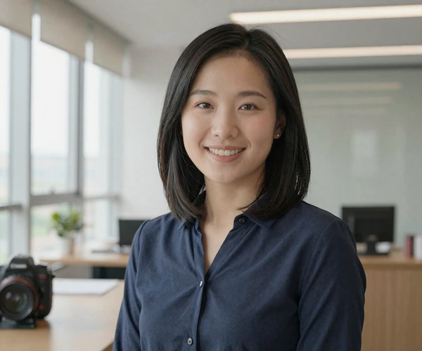 Female psychiatrist smiling warmly in a bright modern office