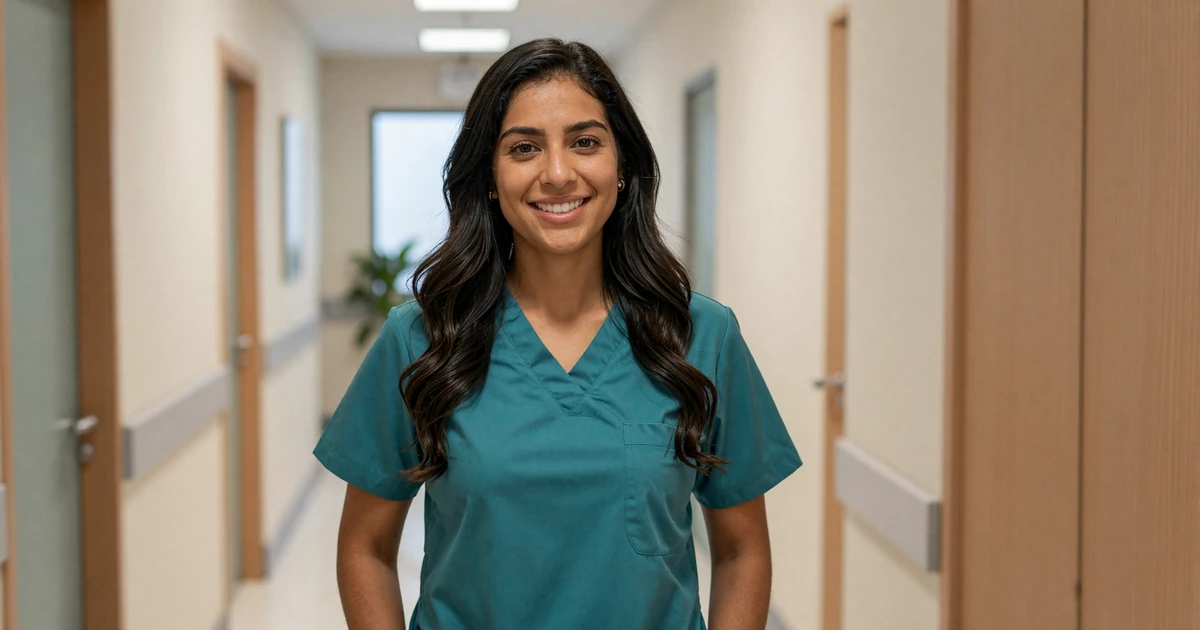 Female physician assistant smiling in a bright modern clinic