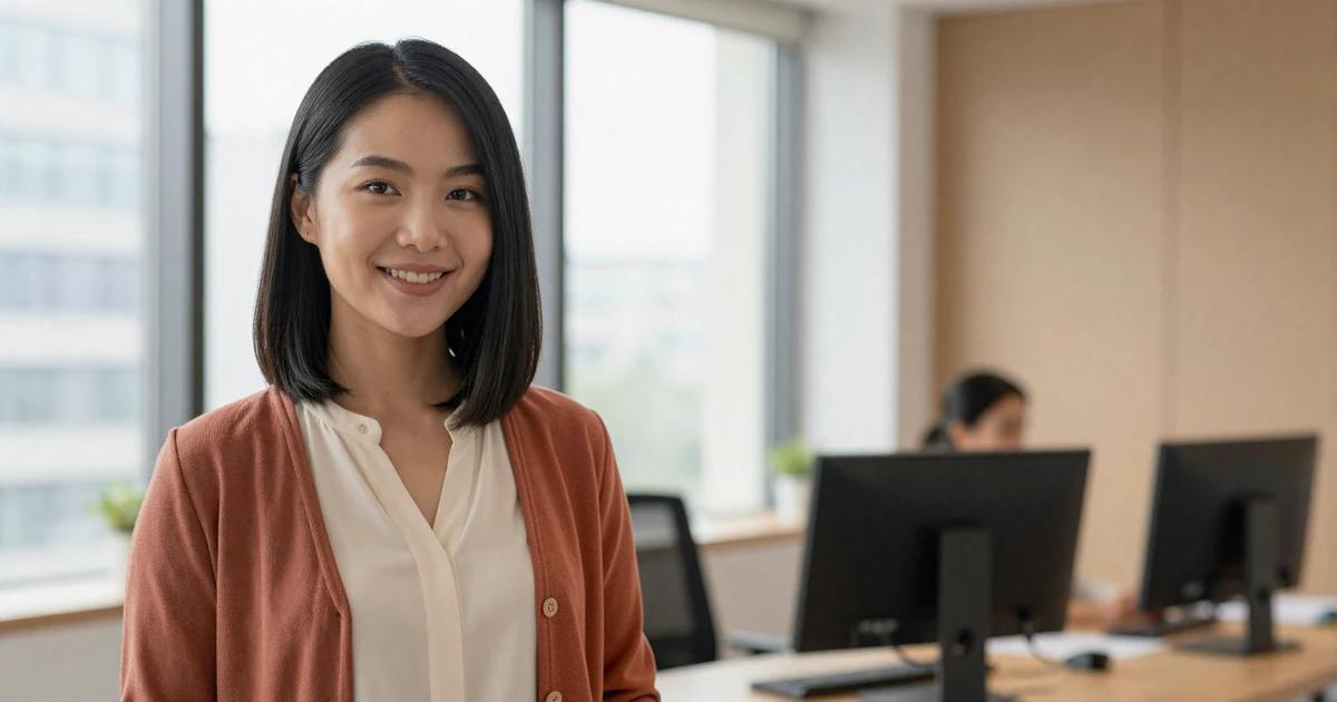 Confident female medical assistant smiling in a bright modern office